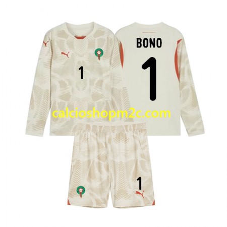 Marocco Yassine Bounou 1 Portiere Bambino Maglia Trasferta 2024 Manica Lunga (+ Pantaloncini)